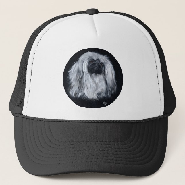 Casquette Portrait de Pékinois en noir et blanc (Devant)