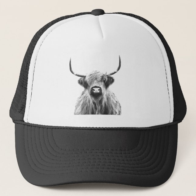 Casquette Portrait de vache noir et blanc des Highlands (Devant)