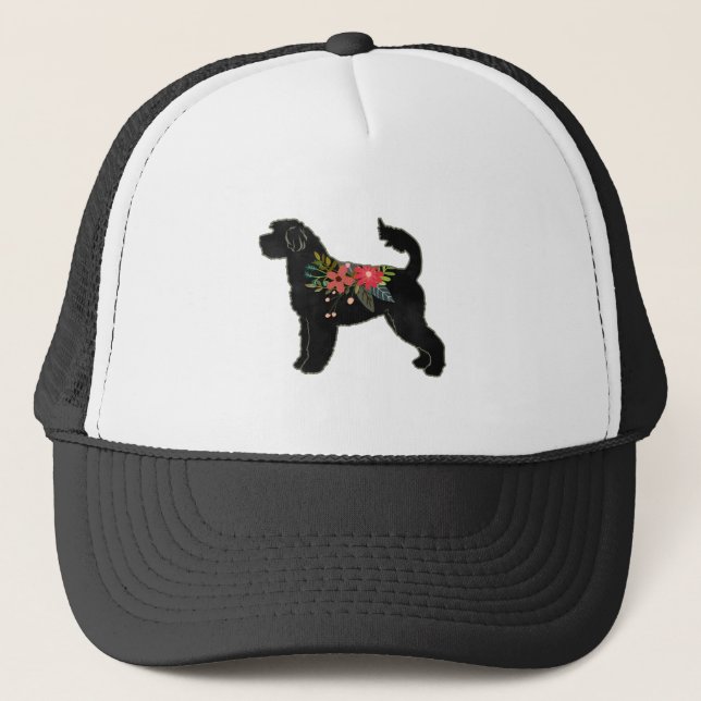 Casquette Portugais Eau Chien race Boho Floral Silhouette (Devant)