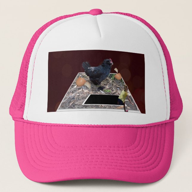 Casquette Poule géante mangeant des œufs, (Devant)