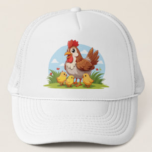 Casquette poule mère et petits poussins jaunes