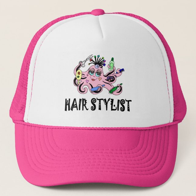 Casquette Poulpe noir et rose de coiffeur (Devant)