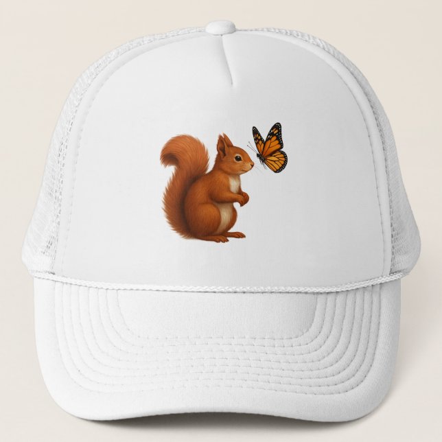 Casquette Poursuite Joyeuse – Écureuil Heureux & Papillon (Devant)