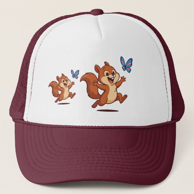 Casquette Poursuite Joyeuse – Écureuil & Papillon Heureux (Devant)