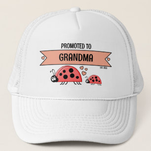 Casquette Promue grand-mère coccinelles blanc pêche