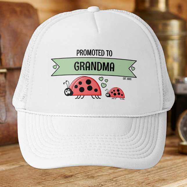 Casquette Promue grand-mère coccinelles blanc vert (Créateur téléchargé)