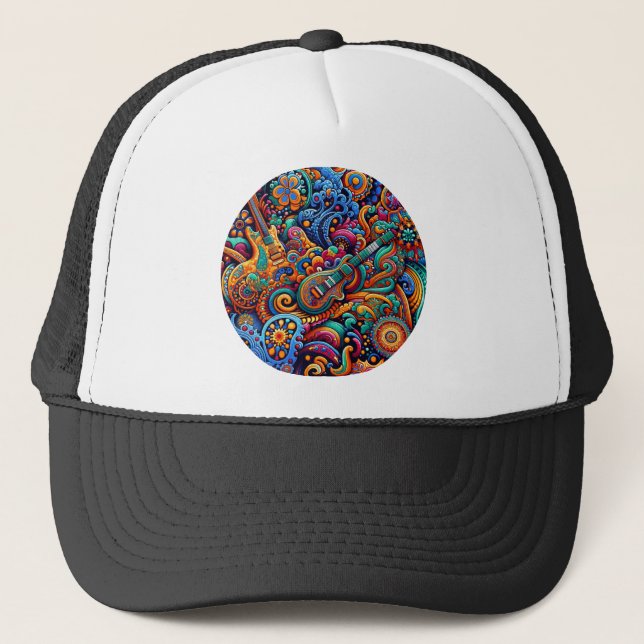 Casquette Psychédélique Batik Guitare Art-Colorful Musique R (Devant)