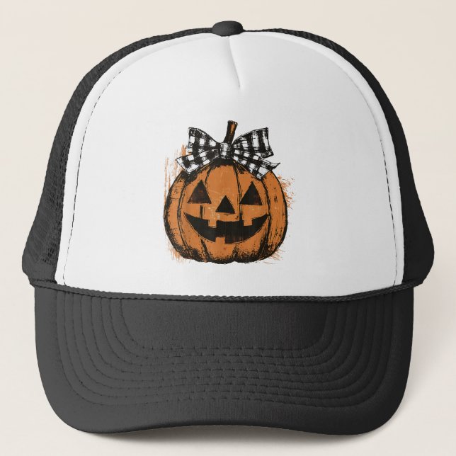 Casquette Pull Halloween Coquette, Patch de citrouille rétro (Devant)