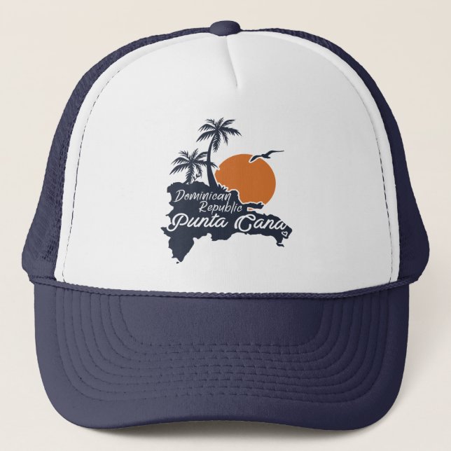 Casquette Punta Cana Carte Dominicaine Marine Retro Sunset (Devant)