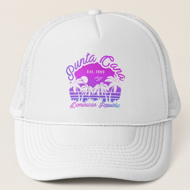 Casquette Punta Cana Dominicaine Palm Tree Retro Sunset 80s (Devant)