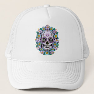 Casquette Purple Sugar Skull with Flowers