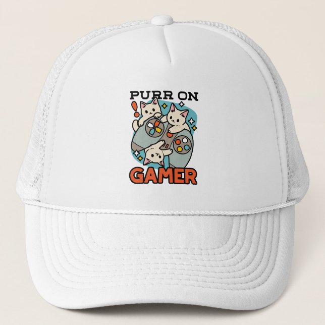 Casquette Purr On Gamer - Conception De Jeu De Chat Cute (Devant)