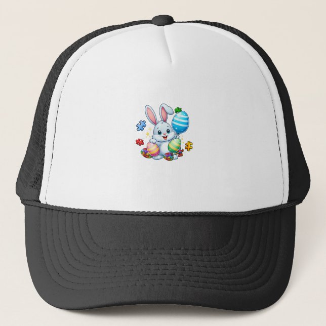 Casquette Puzzle drôle de sensibilisation à l'autisme Lapin  (Devant)