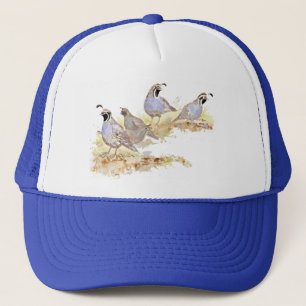 Casquette Quail Family Watercolor Oiseau Art