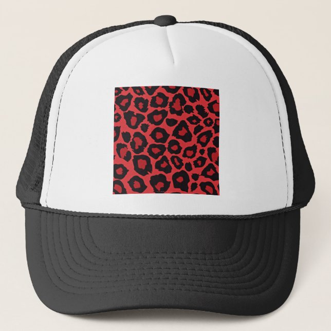 Casquette RAB Rockabilly Empreinte de léopard Rouge Noir (Devant)