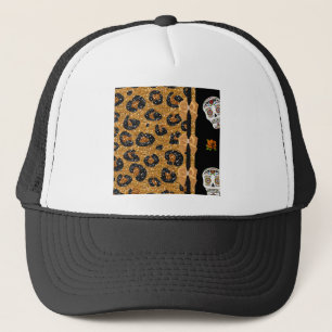 Casquette RAB Rockabilly Or Imprimé Léopard Crânes de Sucre