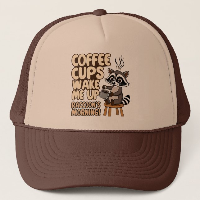 Casquette Raccoon drôle matin avec tasse de café (Devant)