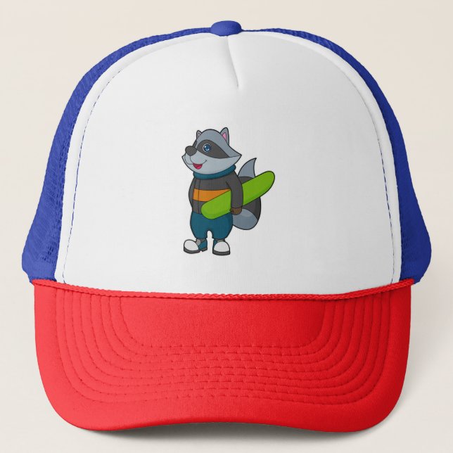 Casquette Racoon as Snowboarder avec snowboard (Devant)