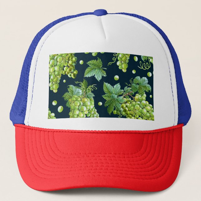 Casquette Raisin vert : Aquarelle Motif foncé (Devant)