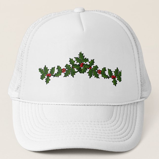 Casquette Rameaux de Noël de houx rouge vert festif (Devant)
