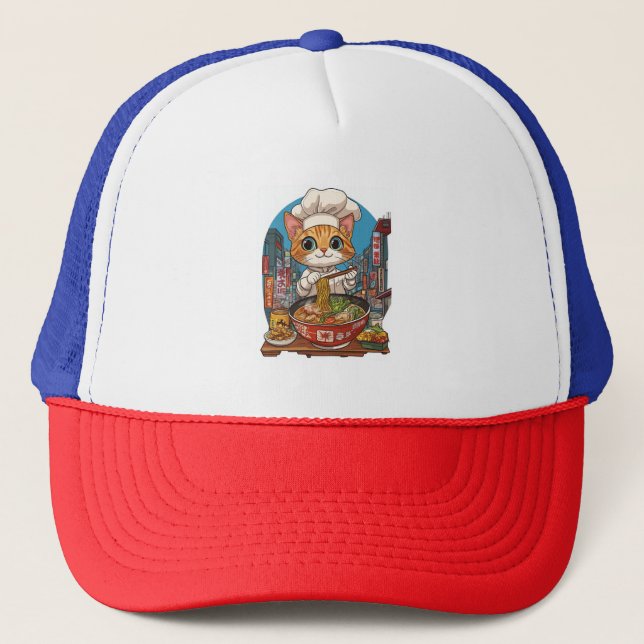 Casquette Ramen Neko � Cuisine d'animé de chat drôle (Devant)