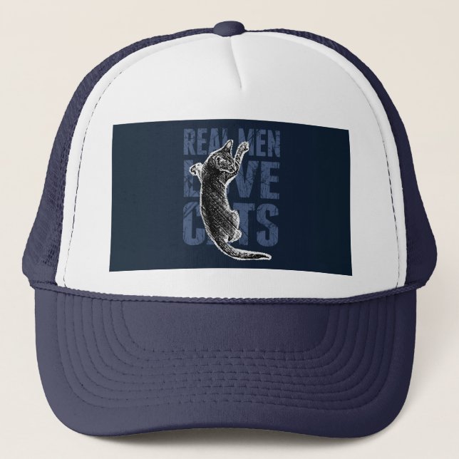 Casquette Real Men Love Chats sur acier bleu (Devant)