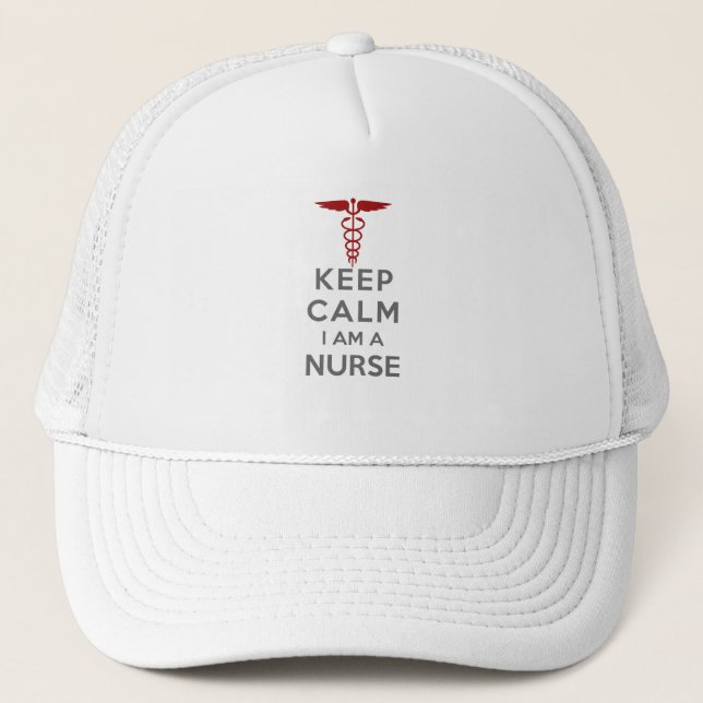 Casquette Red Caduceus Keep Calm Je suis une infirmière (Devant)