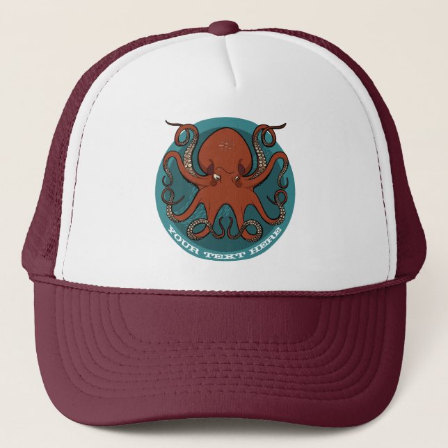 Casquette Red Octopus Add Your Name Sea Monster Cartoon (Devant)