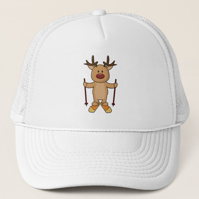Casquette Reindeer en ski avec des pôles de ski et de ski (Devant)