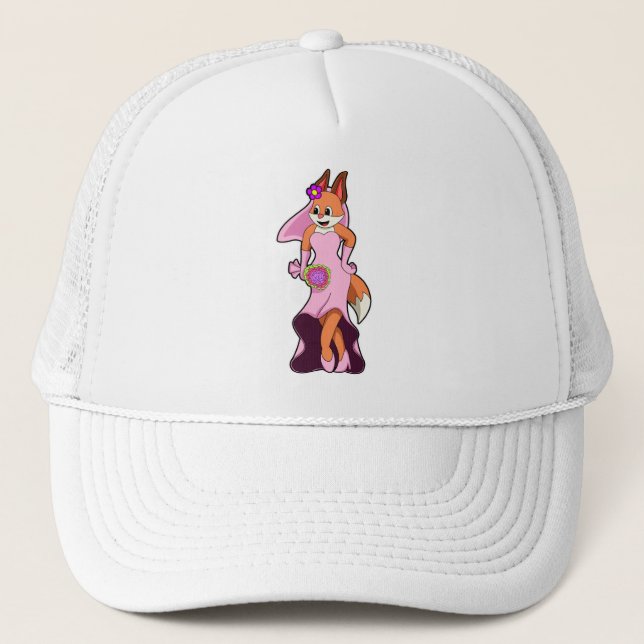 Casquette Renard avec robe de mariée et bouquet de fleurs (Devant)