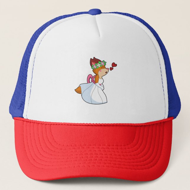 Casquette Renard comme mariée avec robe de mariée et couronn (Devant)