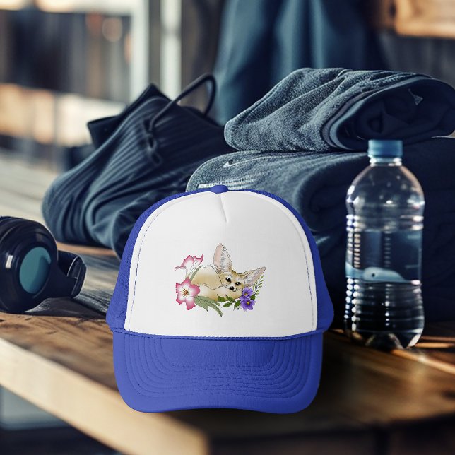 Casquette Renard Fennec Fleurs Rose Violet Mignon Bleu Botan (Créateur téléchargé)