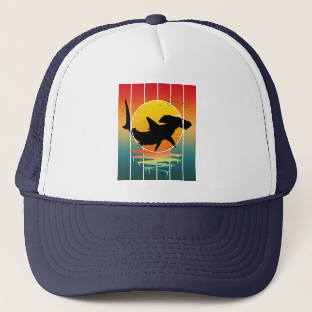 Casquette Requin Marteau Coucher de Soleil Vintage  (Devant)