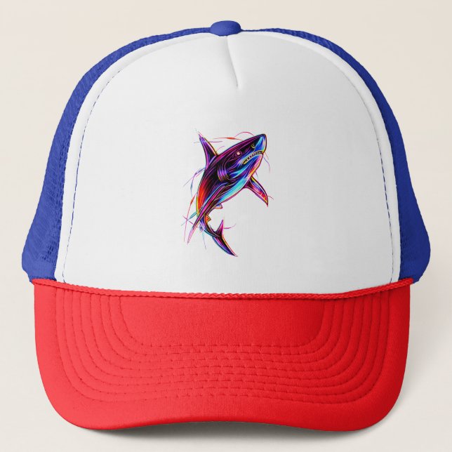 Casquette Requin Néon Vibrant Océan Digital Moderne (Devant)