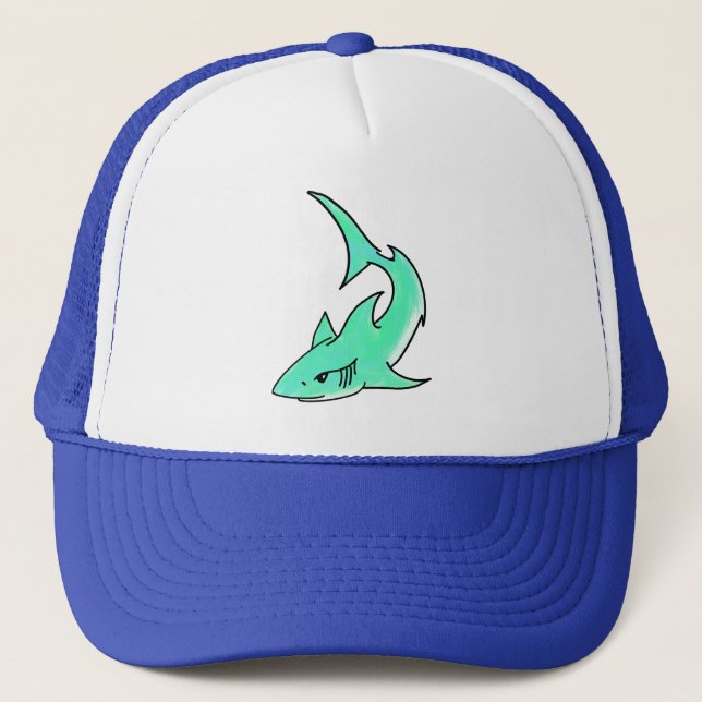 Casquette requin souriant de dessin animé bleu vert océan an (Devant)