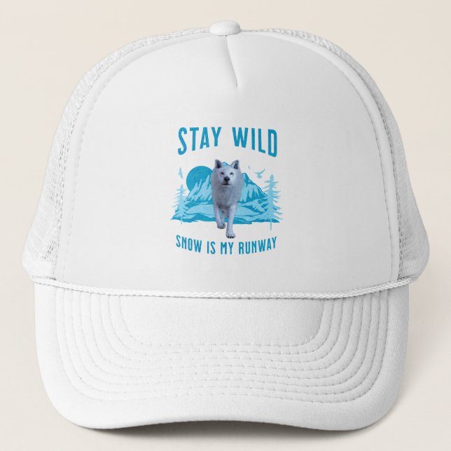 Casquette Reste Sauvage Loup Blanc Piste de Neige (Devant)