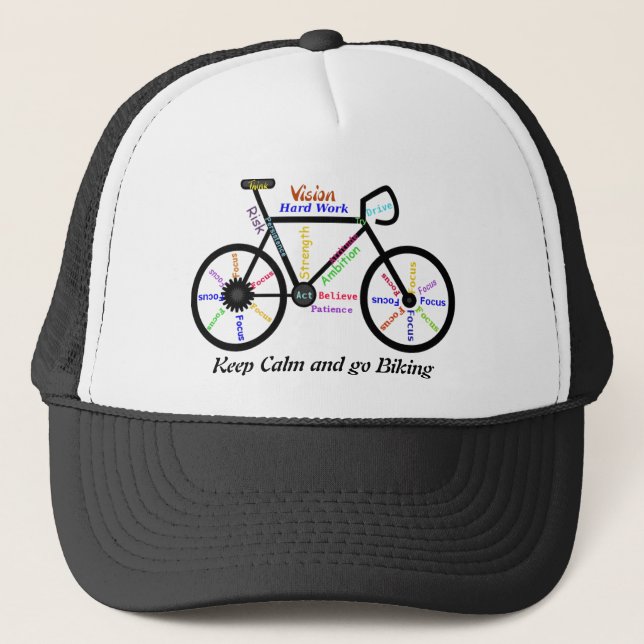 Casquette Restez calme et partez à vélo, avec des mots motiv (Devant)