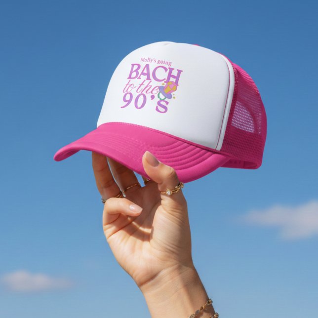 Casquette Retour aux années 90 – Conception de fête de jeune (Fun Pink and Purple 90s Retro Bachelorette Trucker Hat)