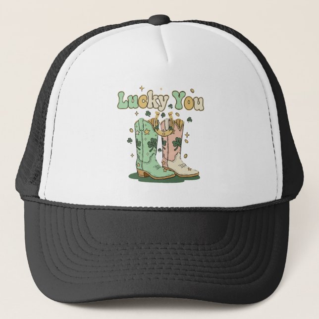 Casquette Retro Chanceux Vous Bottes de Cowboy St Patrick  (Devant)