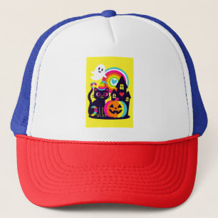 Casquette Retro Halloween Kawaii Chat noir, design Citrouill