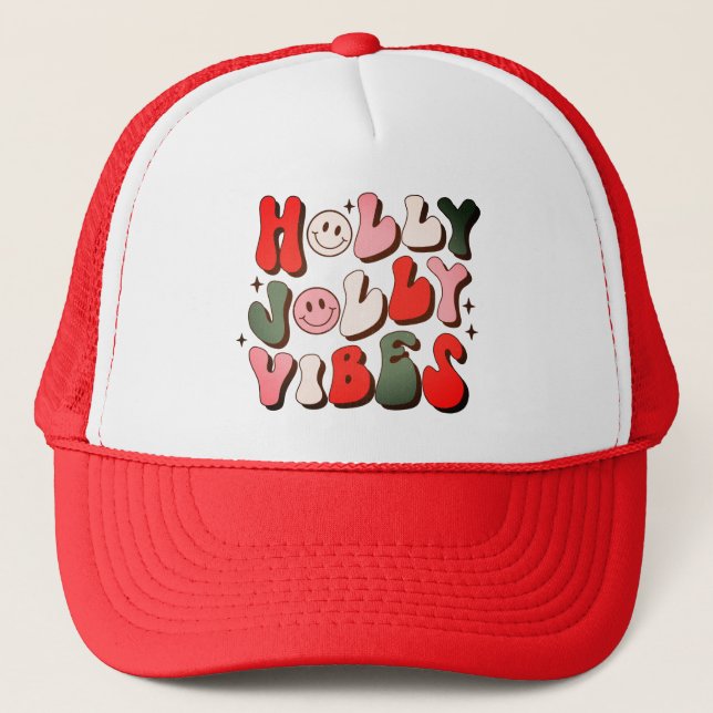 Casquette Retro Noël Holly Jolly Vibes Vacances tendance (Devant)