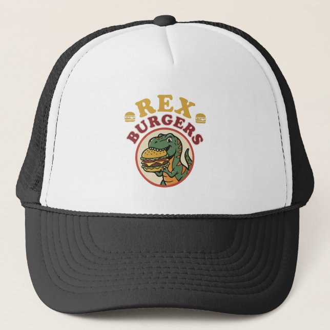 Casquette Retro Rex Burgers T-Rex Mangeant Cheeseburger 70s (Devant)