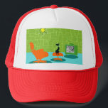 Casquette Rétro Space Age Kitty Trucker<br><div class="desc">It is said that dogs have owners and cats have staff. The feline on this Retro Space Age Kitty Trucker Hat couldn't agree more ! The 1960' s style, minimum art design objets a sleek, black cat in a midcentury modern living room. Le sophisticated room prominently feesta green, stone wall....</div>