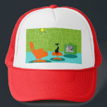 Casquette Rétro Space Age Kitty Trucker<br><div class="desc">It is said that dogs have owners and cats have staff. The feline on this Retro Space Age Kitty Trucker Hat couldn't agree more ! The 1960' s style, minimum art design objets a sleek, black cat in a midcentury modern living room. Le sophisticated room prominently feesta green, stone wall....</div>