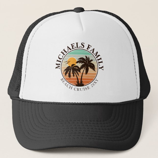 Casquette Réunion en famille Summer Sunset Beach Palm Trees  (Devant)