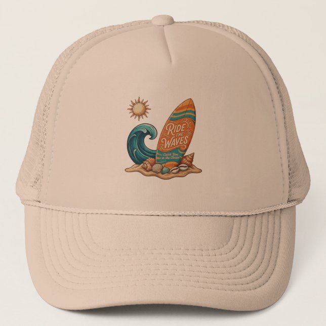 Casquette Ride the Waves Surfboard Illustration - Tropical B (Devant)