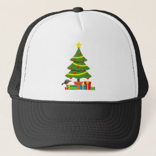 Casquette Robin Et Coloré Présents Sous Arbre De Noël