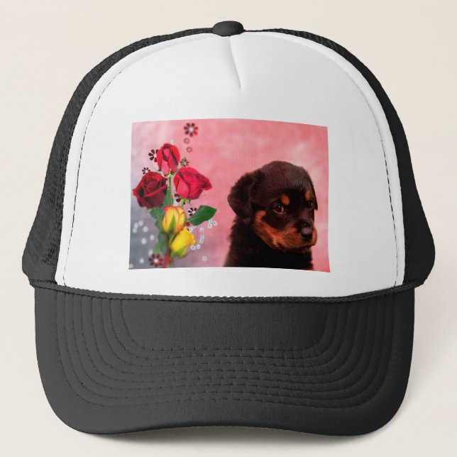 Casquette Robuste Chiot avec Fleurs Rouge et Jaune (Devant)