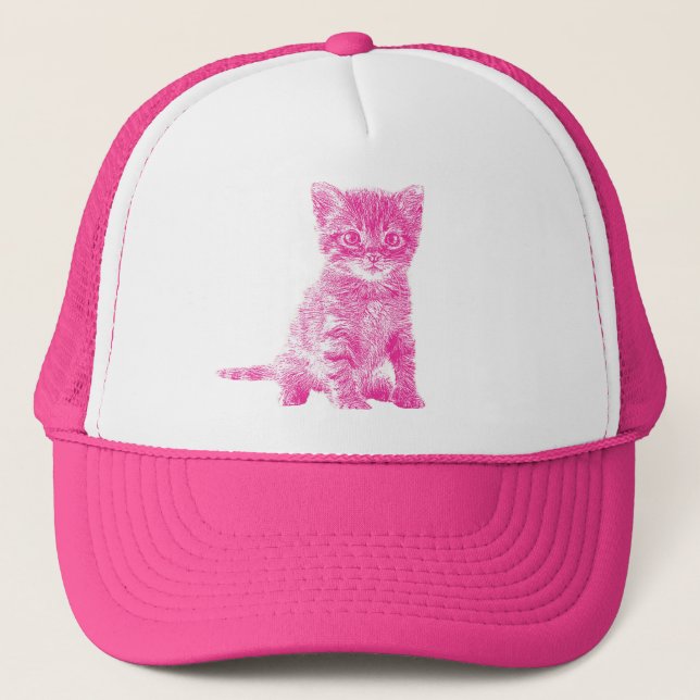 Casquette rose de camionneur de chat de Kitty (Devant)