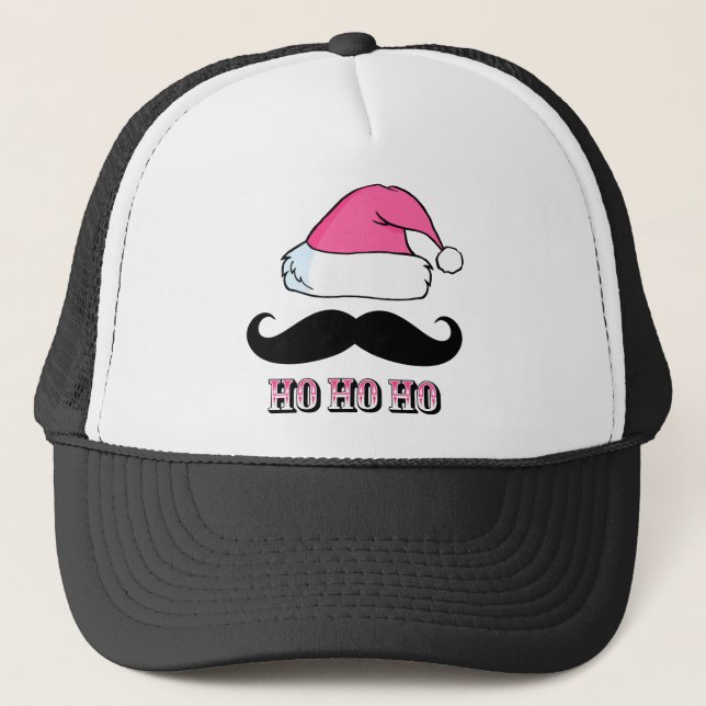 Casquette Rose de Père Noël de moustache (Devant)